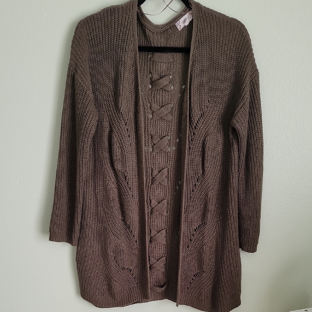 Pink Rose Green Knit Cardigan